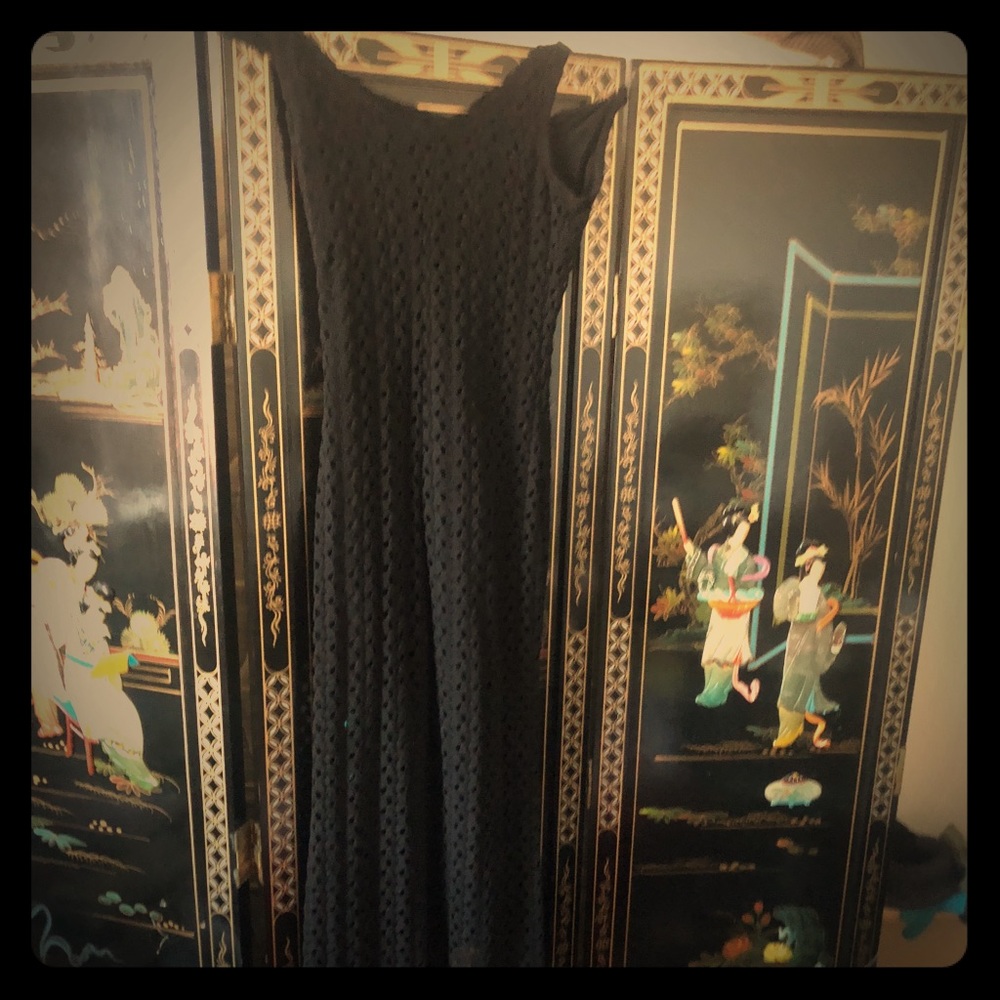 Black crochet high low dress